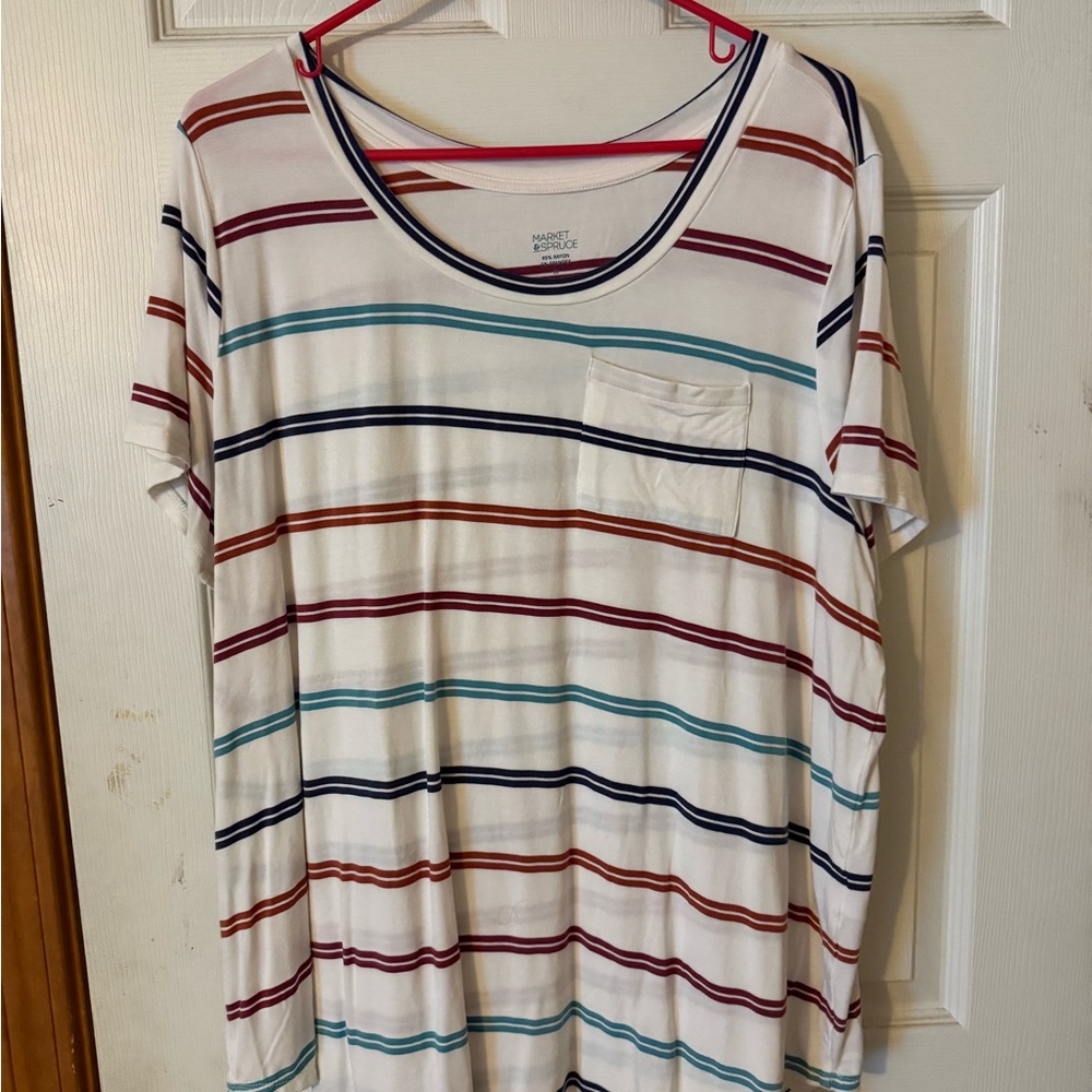 Market & Spruce Burgundy and Teal Short Sleeve Boxy T-Shirt